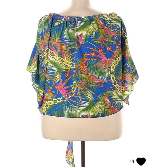 Ashley Stewart Blouse Shirt Womens Size 22/24 Tropical Print Off-Shoulder - Picture 2 of 6